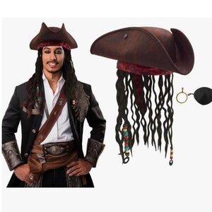 Pirate Costume Hat with Dreadlocks - Brown